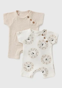 2 Pack Baby Beige Towelling Rompers (Newborn-18mths)