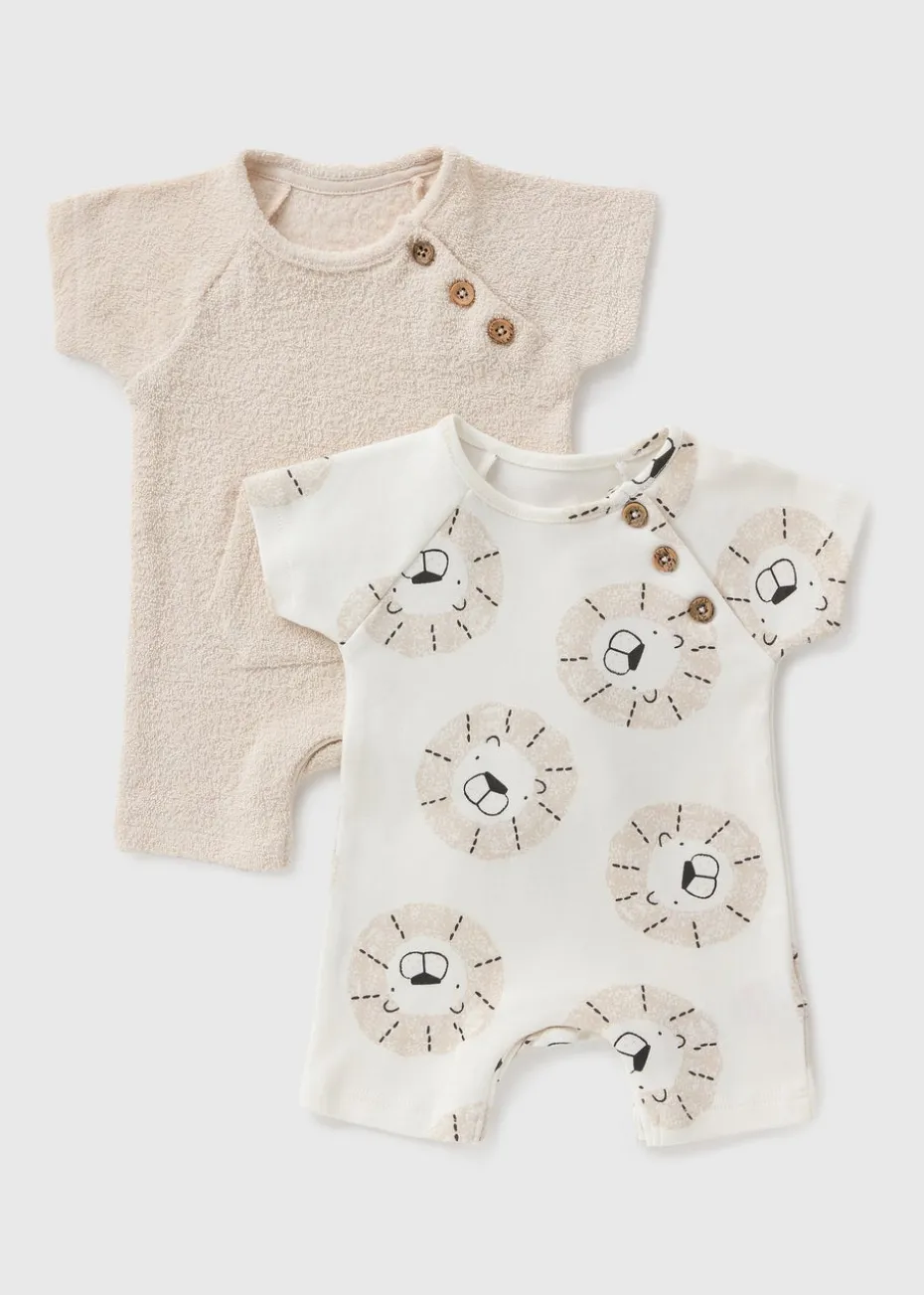 2 Pack Baby Beige Towelling Rompers (Newborn-18mths)