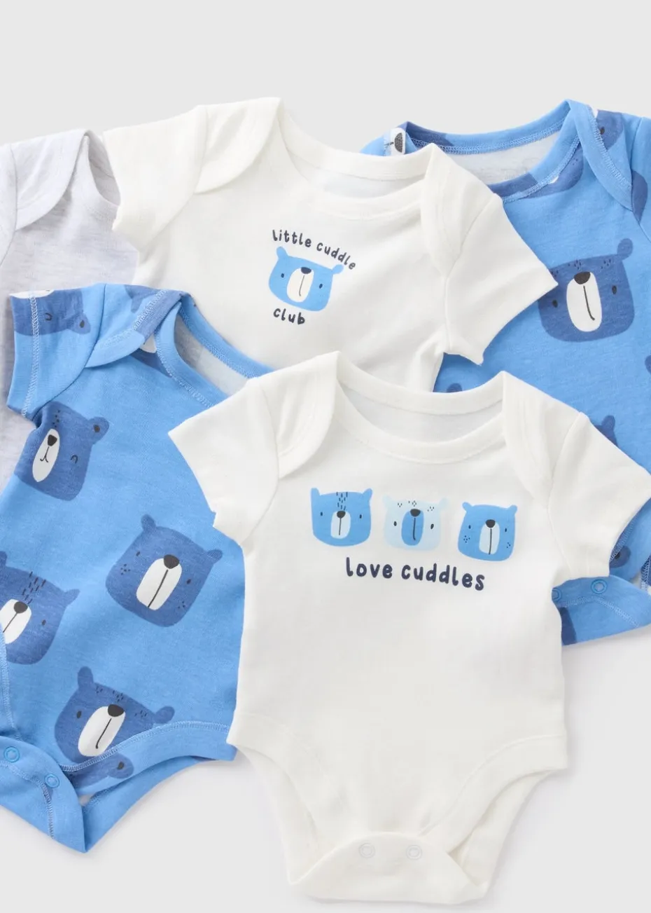5 Pack Baby Blue Bear Bodysuits (Newborn-23mths)