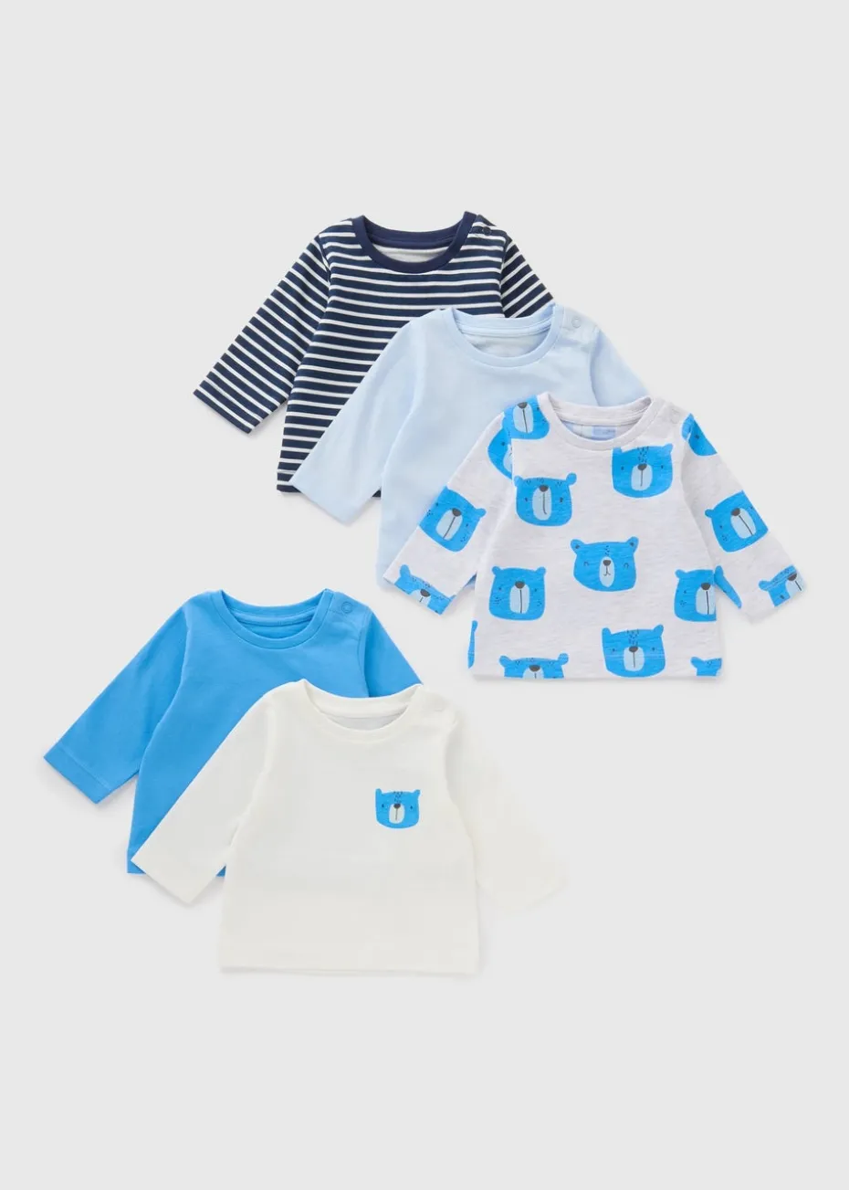 5 Pack Baby Blue Bear Long Sleeve Tops (Newborn-23mths)