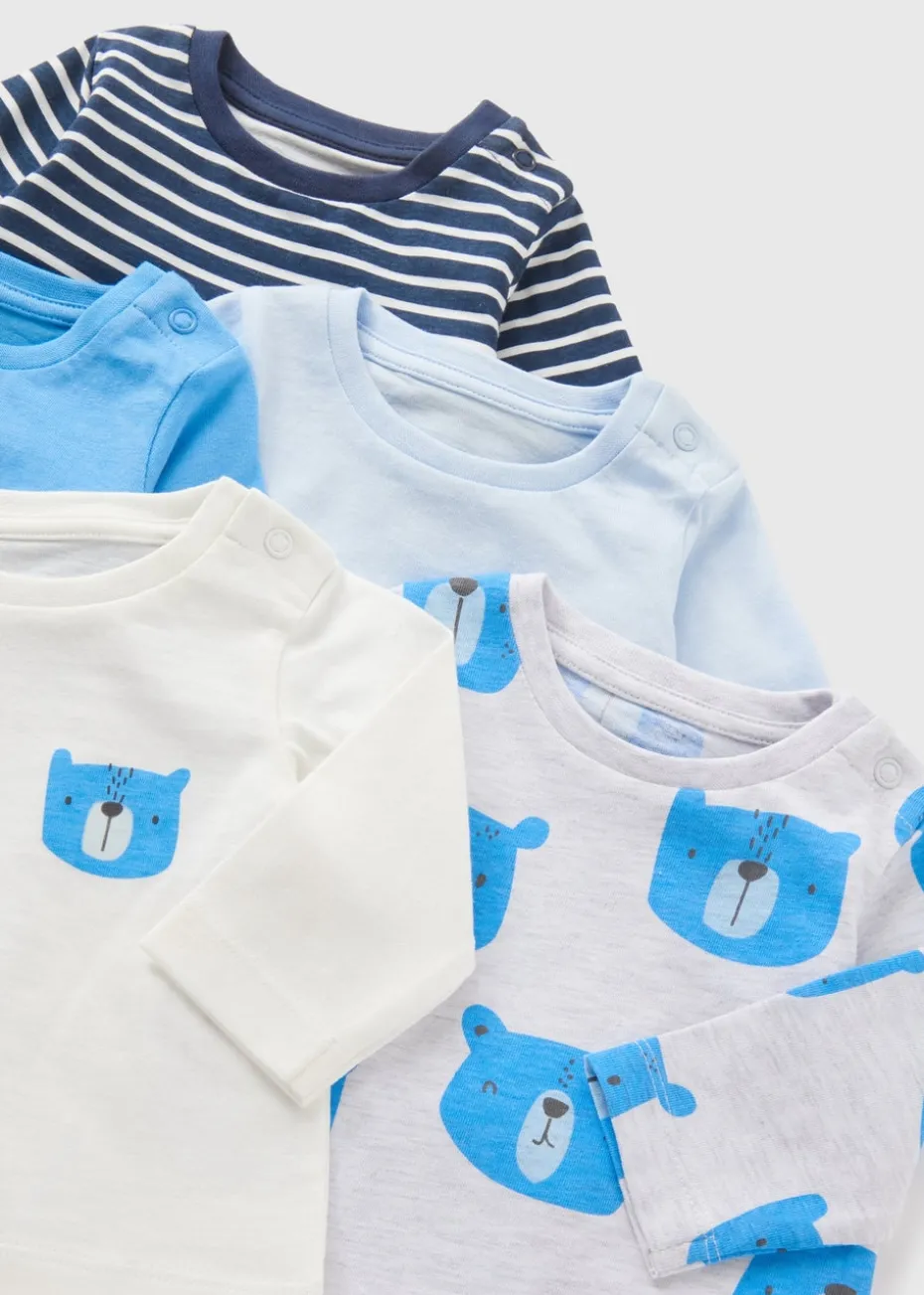 5 Pack Baby Blue Bear Long Sleeve Tops (Newborn-23mths)