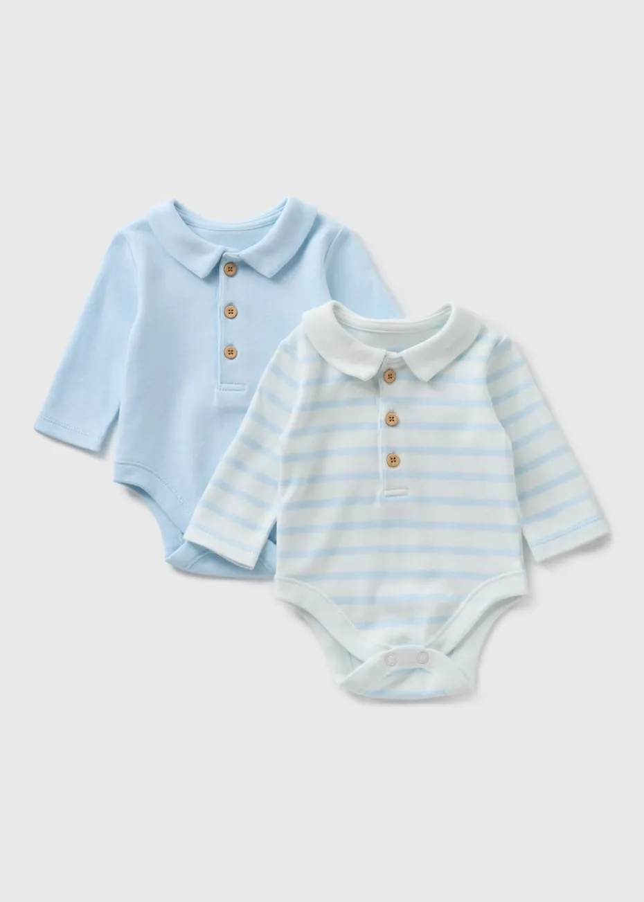 2 Pack Baby Blue Collared Bodysuits (Newborn-18mths)