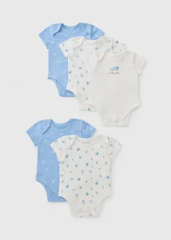 5 Pack Baby Blue Floral Bodysuits (Newborn-23mths)