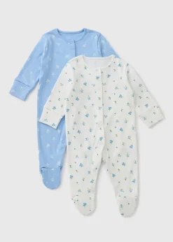 2 Pack Baby Blue Floral Sleepsuit (Newborn-23mths)