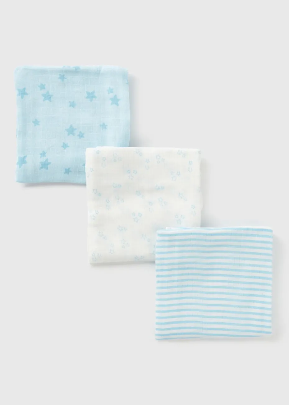 3 Pack Baby Blue Muslin Squares