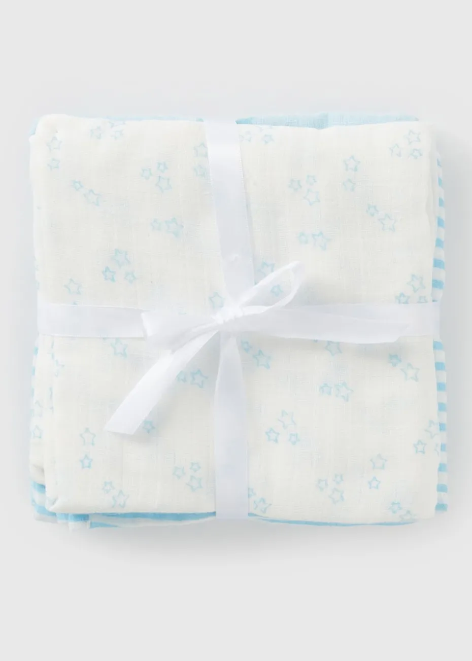 3 Pack Baby Blue Muslin Squares