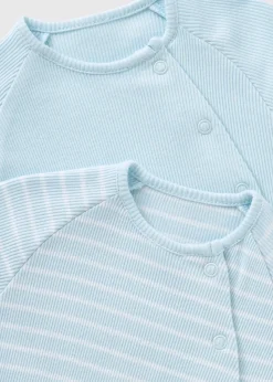 2 Pack Baby Blue Ribbed Sleepsuits (Newborn-12mths)