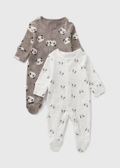 2 Pack Baby Grey Panda Sleepsuits (Newborn-23mths)