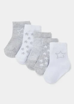 5 Pack Baby Grey Patterned Socks (Newborn-24mths)