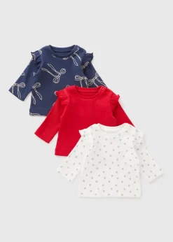 3 Pack Baby Multicolour Bow Heart Long Sleeve Tops (Newborn-23mths)