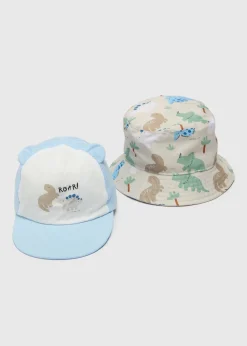 2 Pack Baby Multicolour Dino Hats (Newborn-24mths)