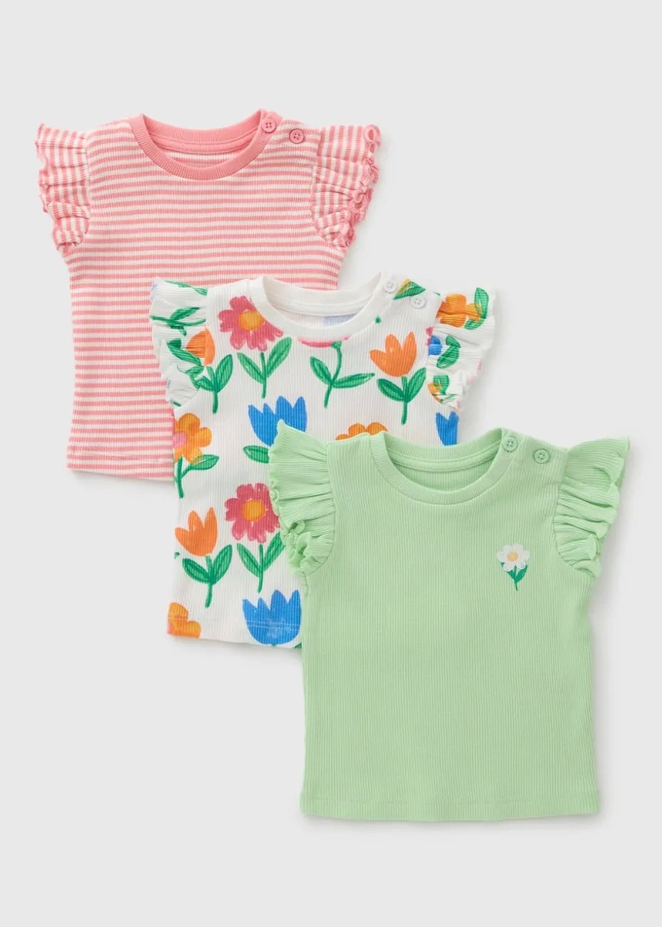 3 Pack Baby Multicolour Floral Stripe Tops (Newborn23mths)
