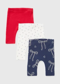 3 Pack Baby Multicolour Heart Bow Leggings (Newborn-23mths)