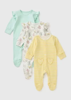 3 Pack Baby Multicolour Patterned Sleepsuits (Newborn-18mths)