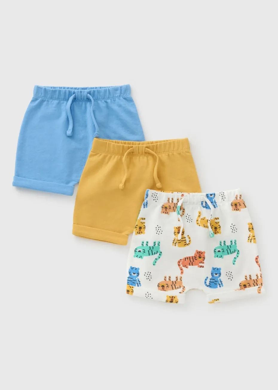 3 Pack Baby Multicolour Safari Shorts (Newborn-23mths)