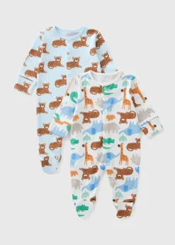 2 Pack Baby Multicolour Safari Sleepsuit (Newborn-23mths)