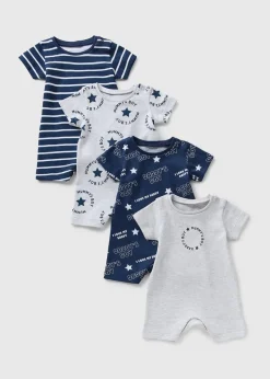 4 Pack Baby Navy Star Rompers (Newborn-18mths)