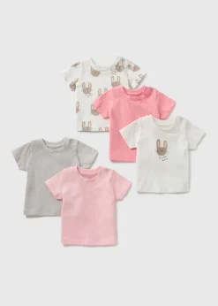 5 Pack Baby Pink Bunny T-Shirts (Newborn-23mths)