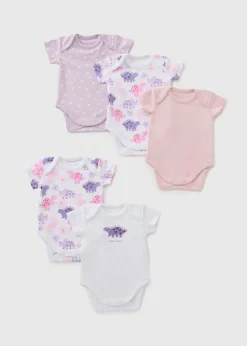 5 Pack Baby Pink Dino Bodysuit (Newborn-23mths)