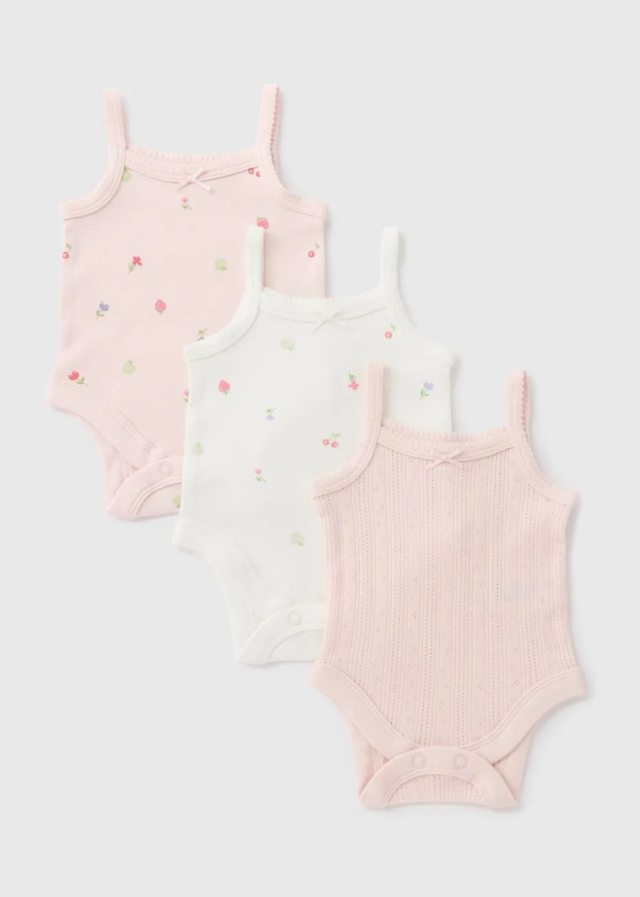 3 Pack Baby Pink Fruit Cami Bodysuits (Newborn-23mths)