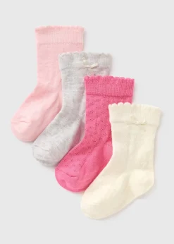 4 Pack Baby Pink Pointelle Socks (Newborn-23mths)
