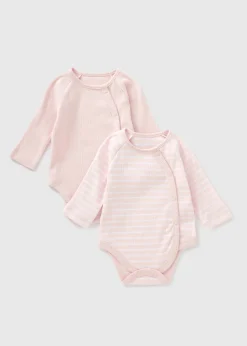 2 Pack Baby Pink Ribbed Bodysuits (Newborn-18mths)