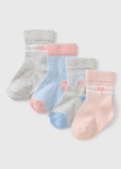 4 Pack Baby Pink Sports Socks (Newborn-24mths)