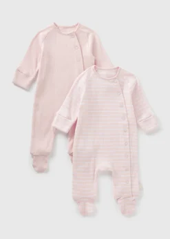 2 Pack Baby Ribbed Sleepsuits (Newbron-12mths)