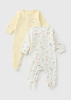 2 Pack Baby Yellow Safari Animal Sleepsuits (Newborn-23mths)