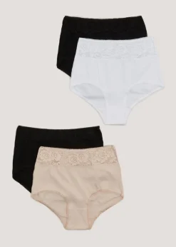 4 Pack Black & White Lace trim Full Knickers