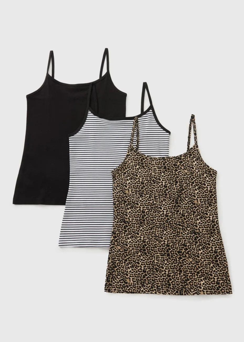3 Pack Black Animal Print Cami Tops