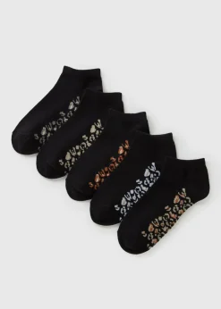 5 Pack Black Animal Sole Socks