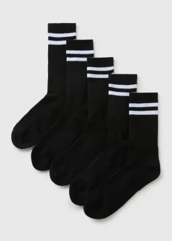 5 Pack Black Athletic Sports Socks
