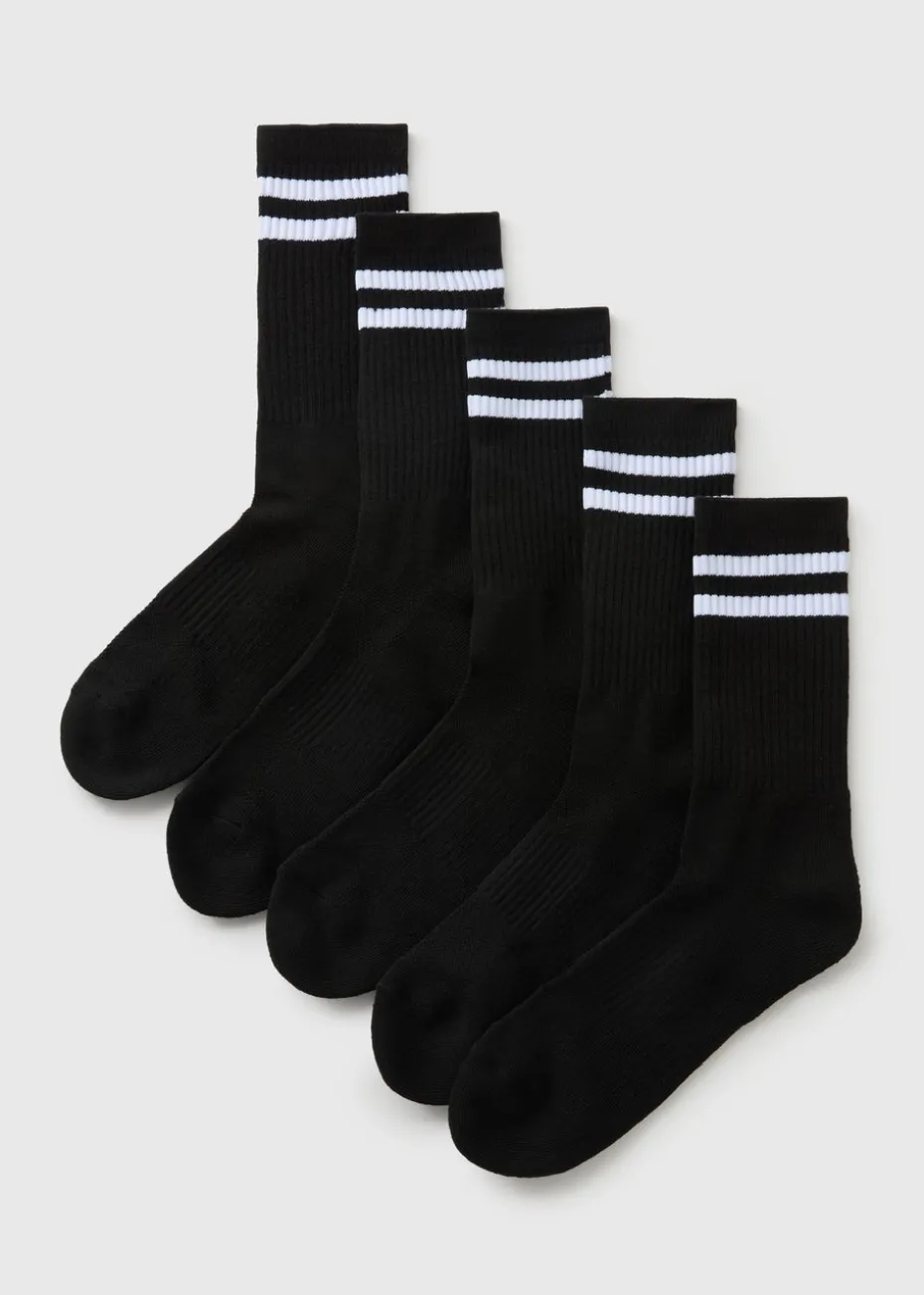 5 Pack Black Athletic Sports Socks