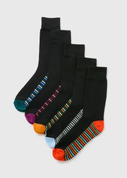 5 Pack Black Colour Stripe Socks