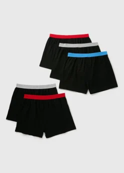5 Pack Black Colour Waistband Loose Fit Boxers