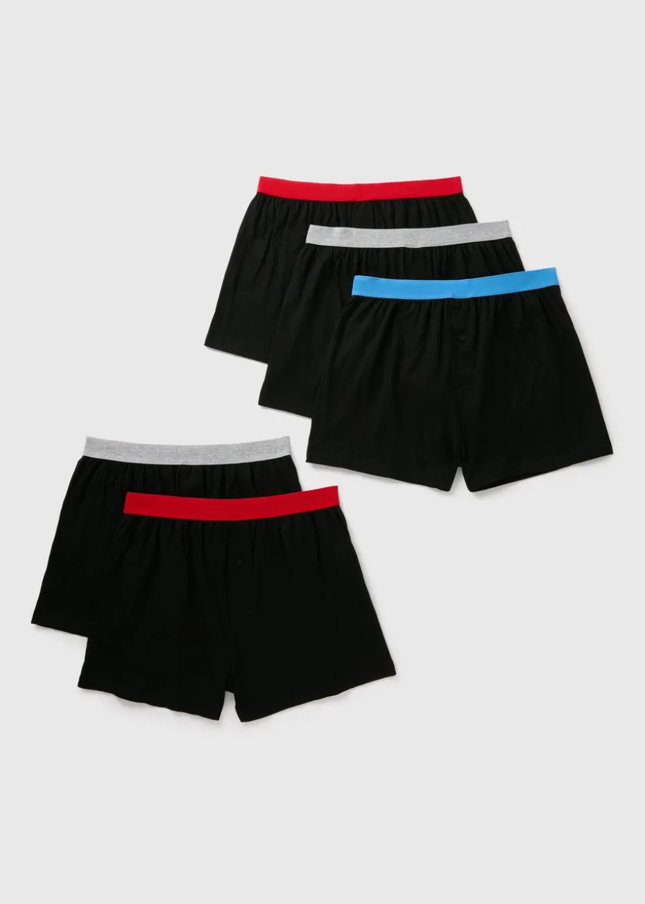 5 Pack Black Colour Waistband Loose Fit Boxers