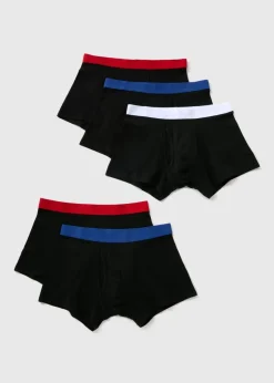 5 Pack Black Coloured Waistband Keyhole Boxers