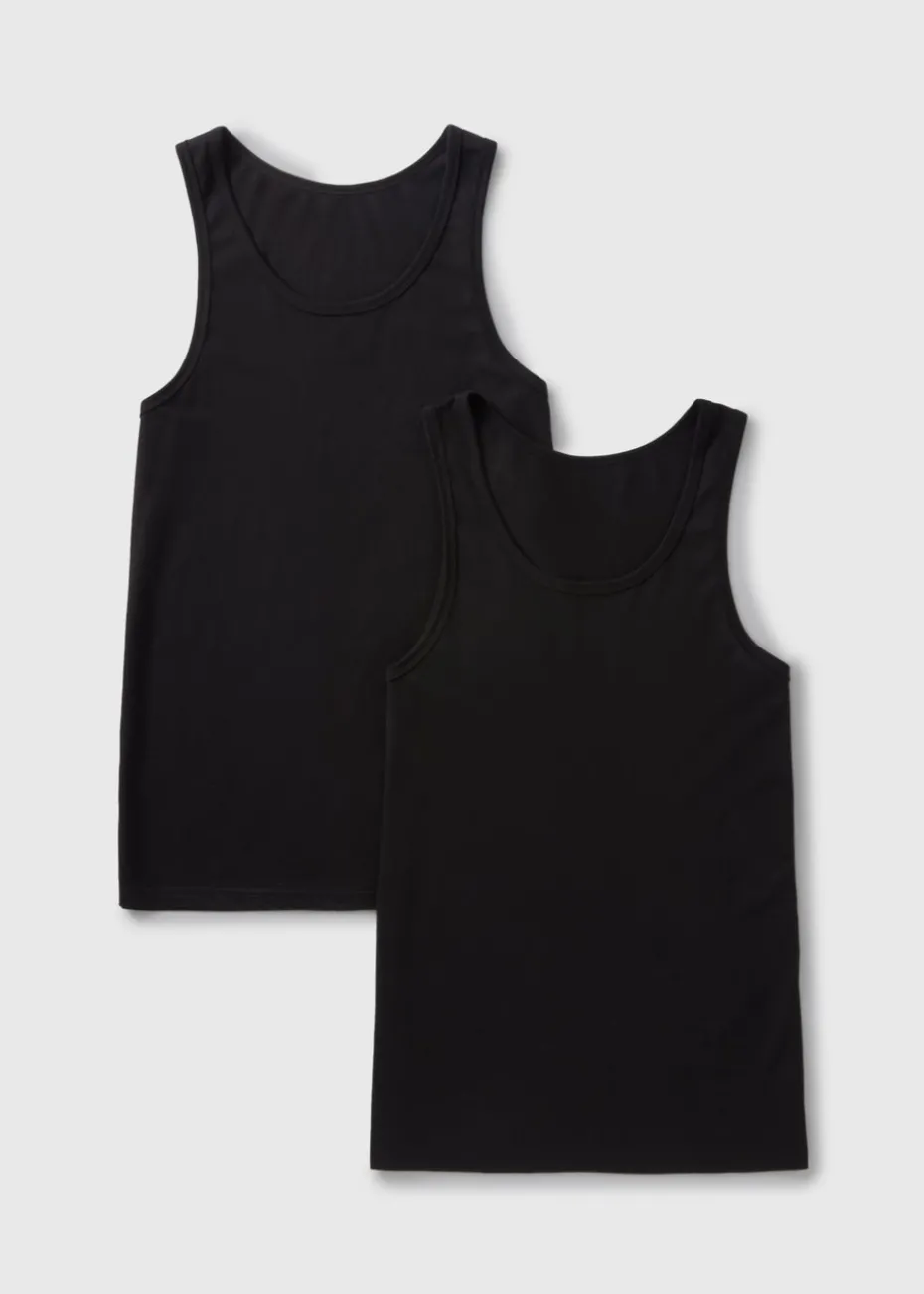 2 Pack Black Cotton Vests