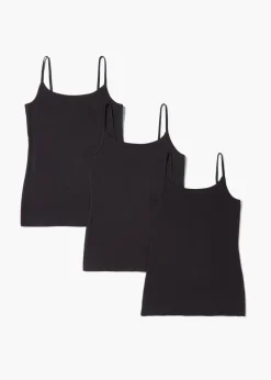 3 Pack Black Essential Cami Tops