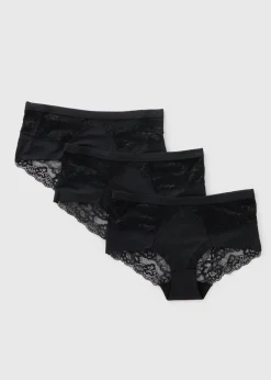 3 Pack Black Lace Midi Knickers