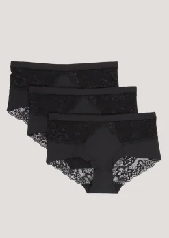 3 Pack Black Lace Midi Knickers