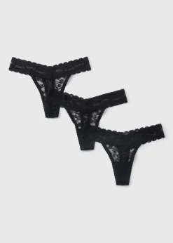3 Pack Black Lace Thongs