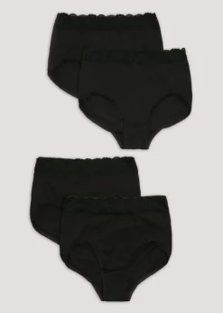 4 Pack Black Lace Trim Full Knickers