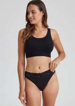 4 Pack Black Lace Trim High Leg Knickers