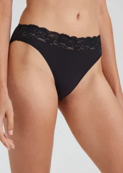 4 Pack Black Lace Trim High Leg Knickers