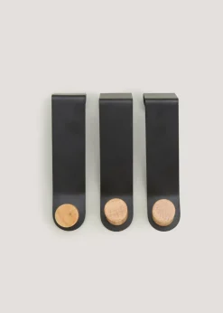 3 Pack Black Metal & Wood Hooks (12cm x 3cm x 3cm)
