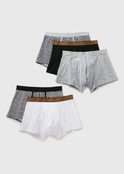5 Pack Black Mono Geometric Metallic Keyhole Boxers