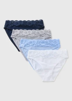 4 Pack Blue Lace High Leg Knickers
