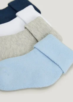 4 Pack Blue Terry Tot Baby Socks (Newborn-12mths)